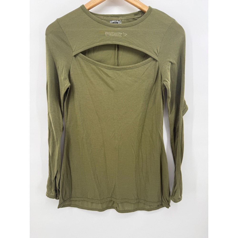 Gymshark Womens Small Olive Green Cutout Long Sleeve Training Top Athletic Shirt